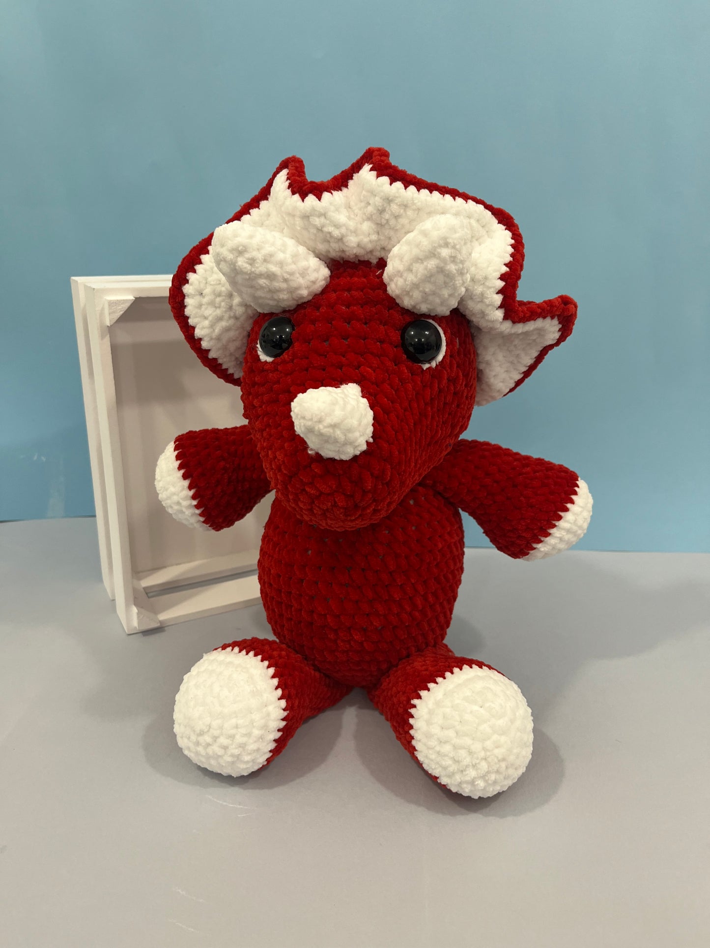 Large Crochet Red Triceratops Plushie