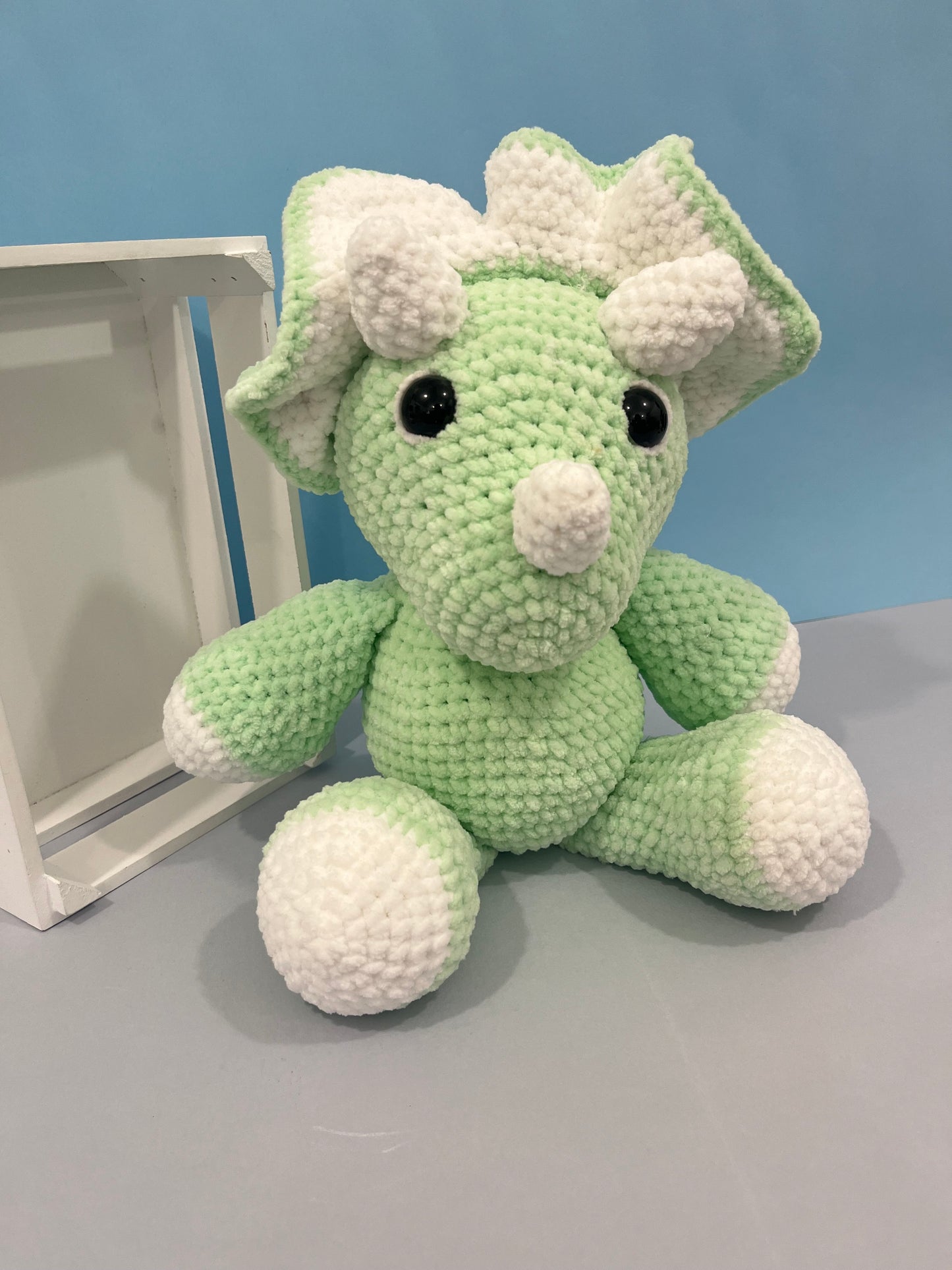 Large Crochet Mint Green Triceratops Plushie