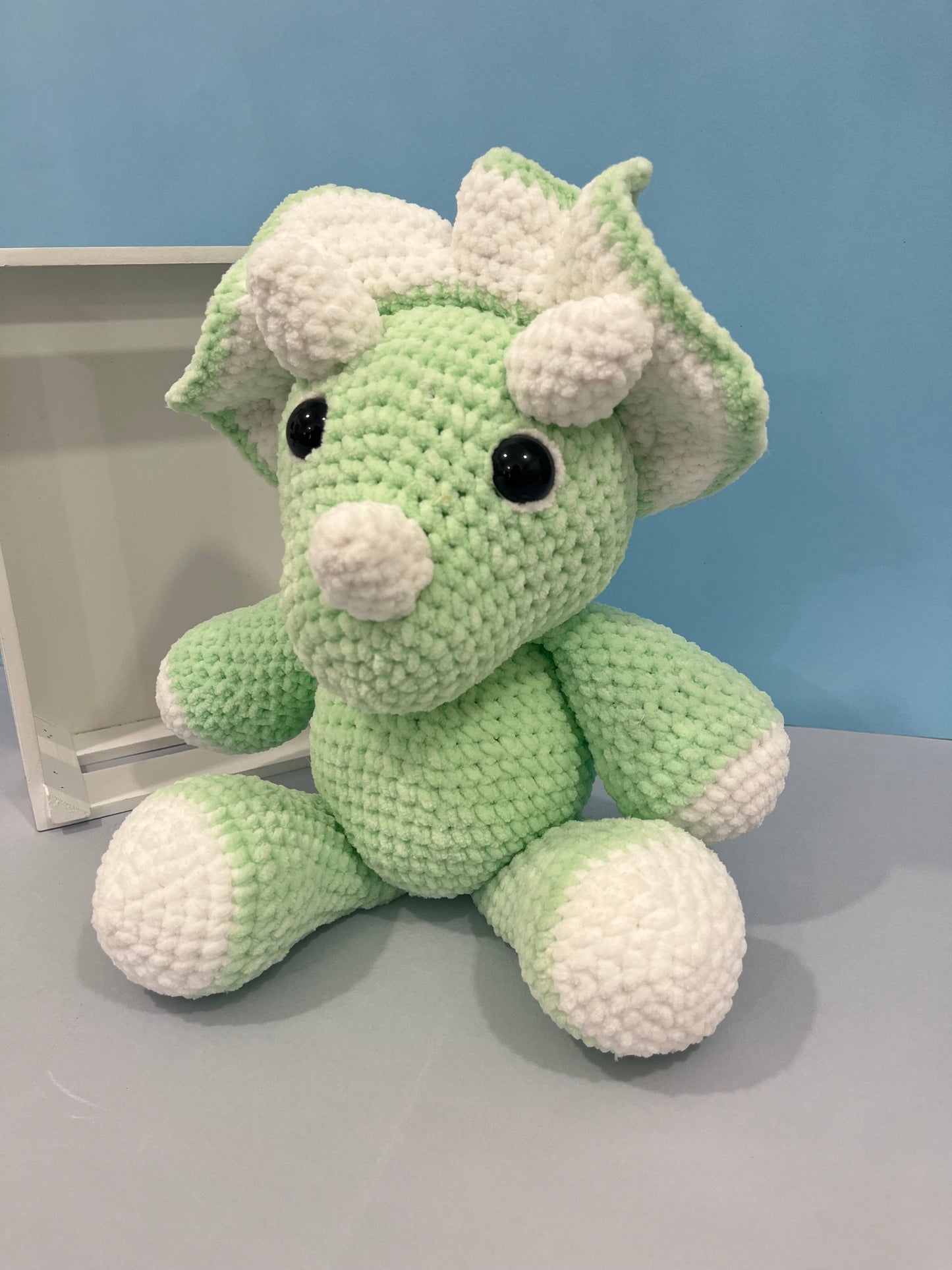 Large Crochet Mint Green Triceratops Plushie