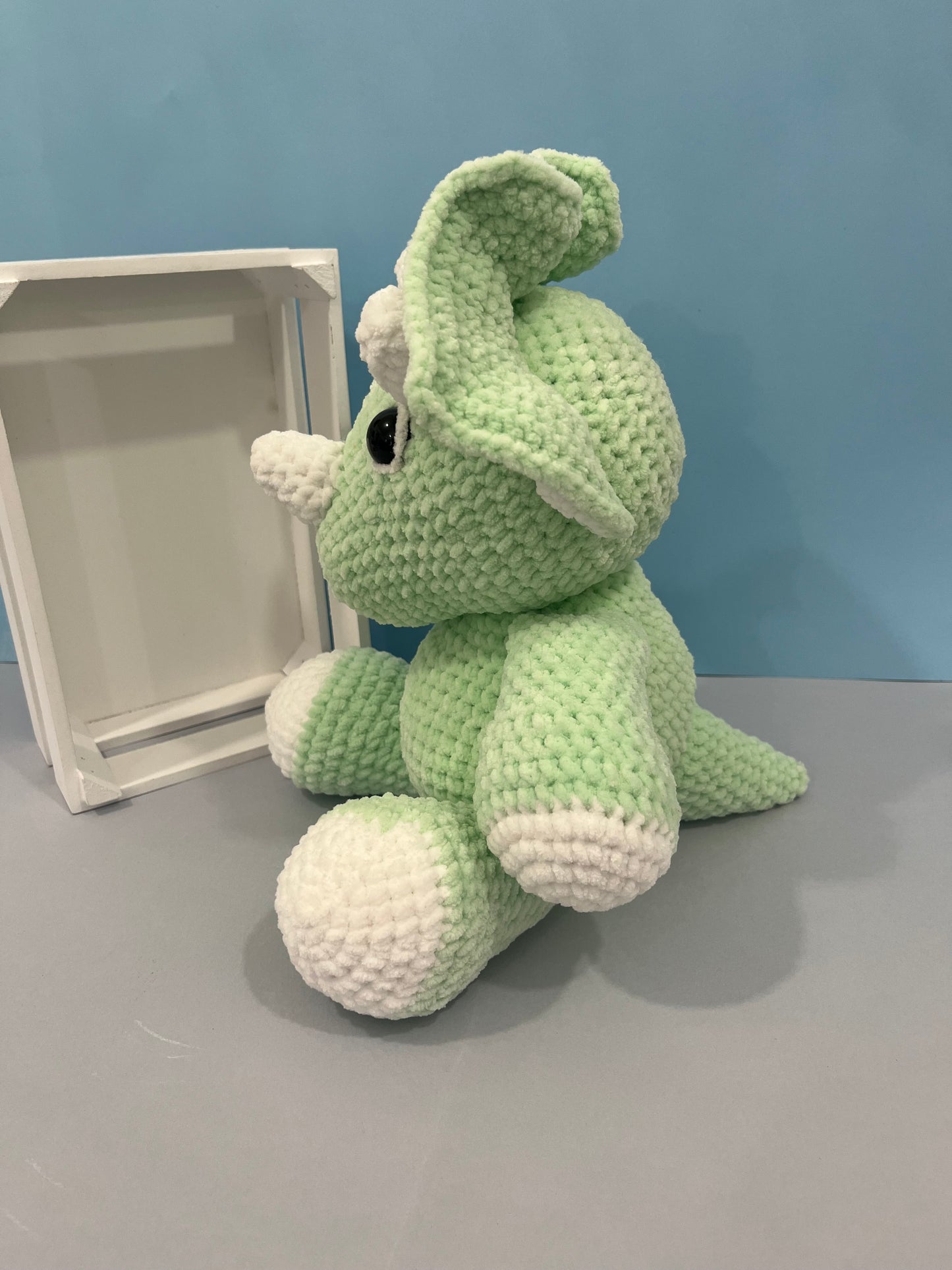 Large Crochet Mint Green Triceratops Plushie