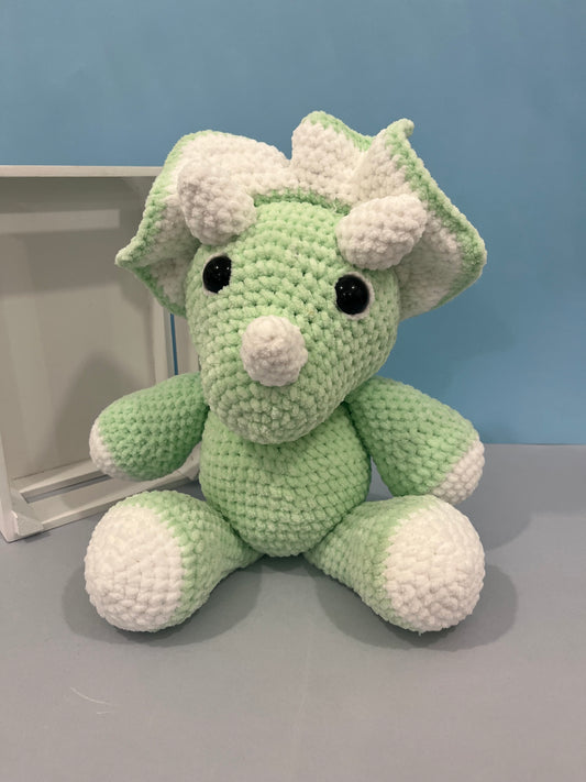 Large Crochet Mint Green Triceratops Plushie