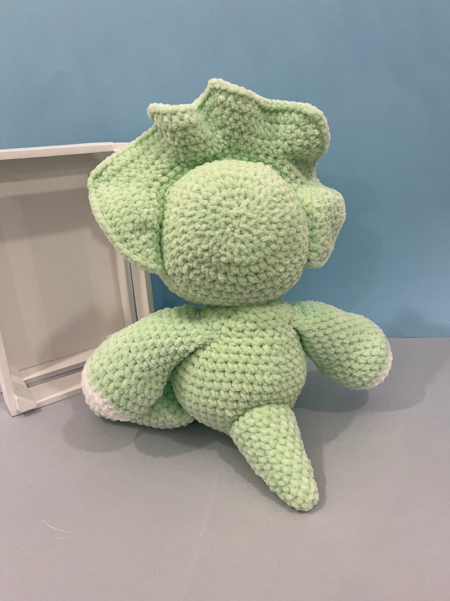 Large Crochet Mint Green Triceratops Plushie