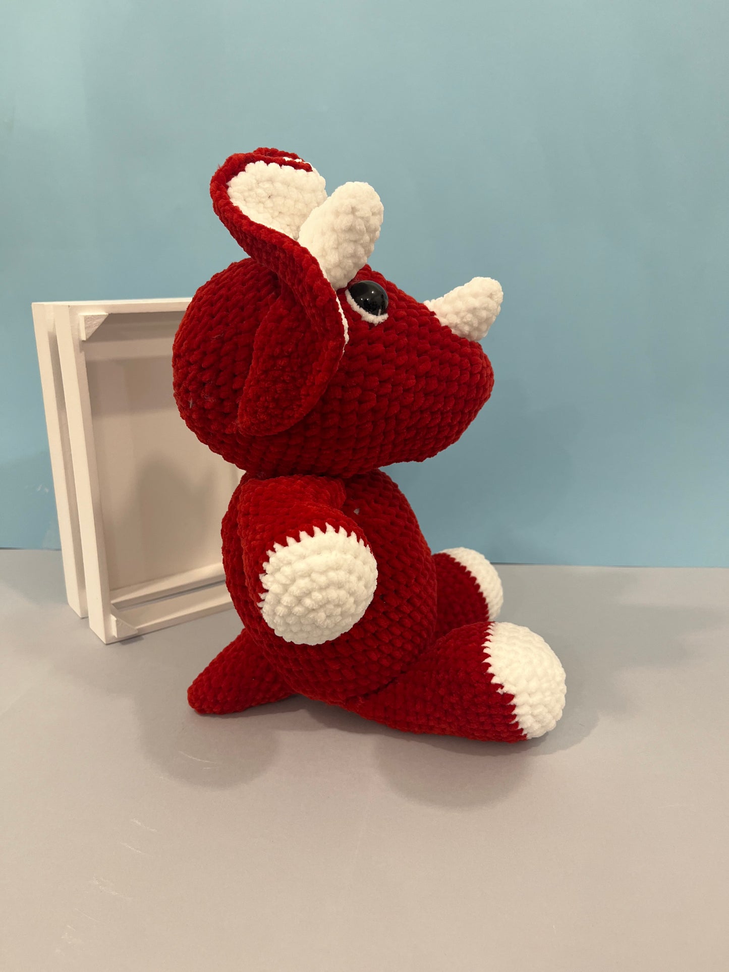 Large Crochet Red Triceratops Plushie