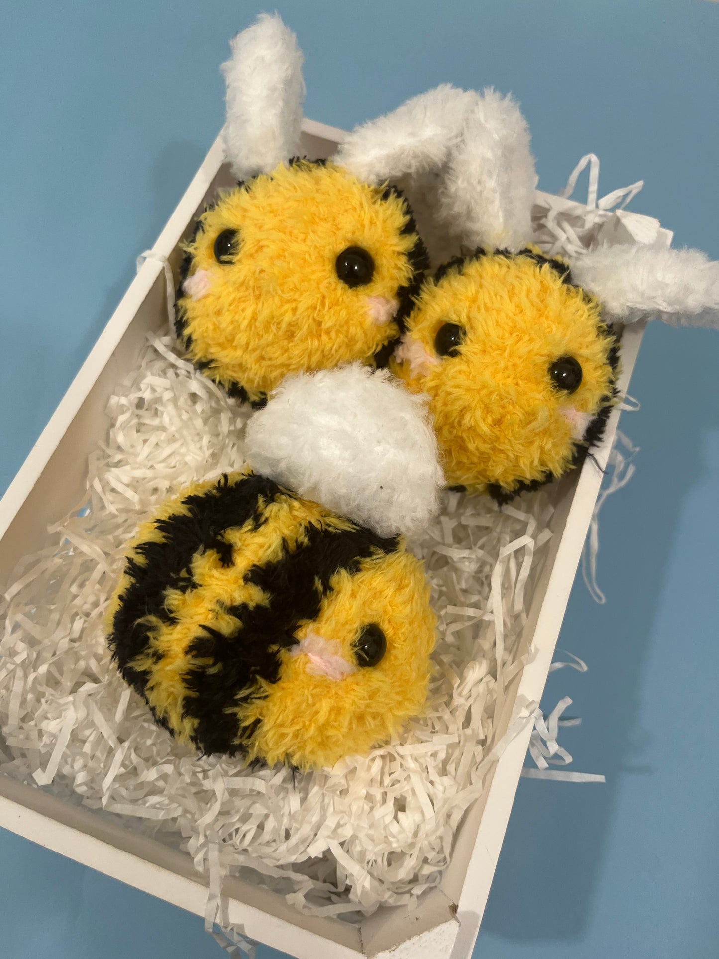 Crochet Mini fluffy Bee Plushie - Stress Buddy - Desk Pet