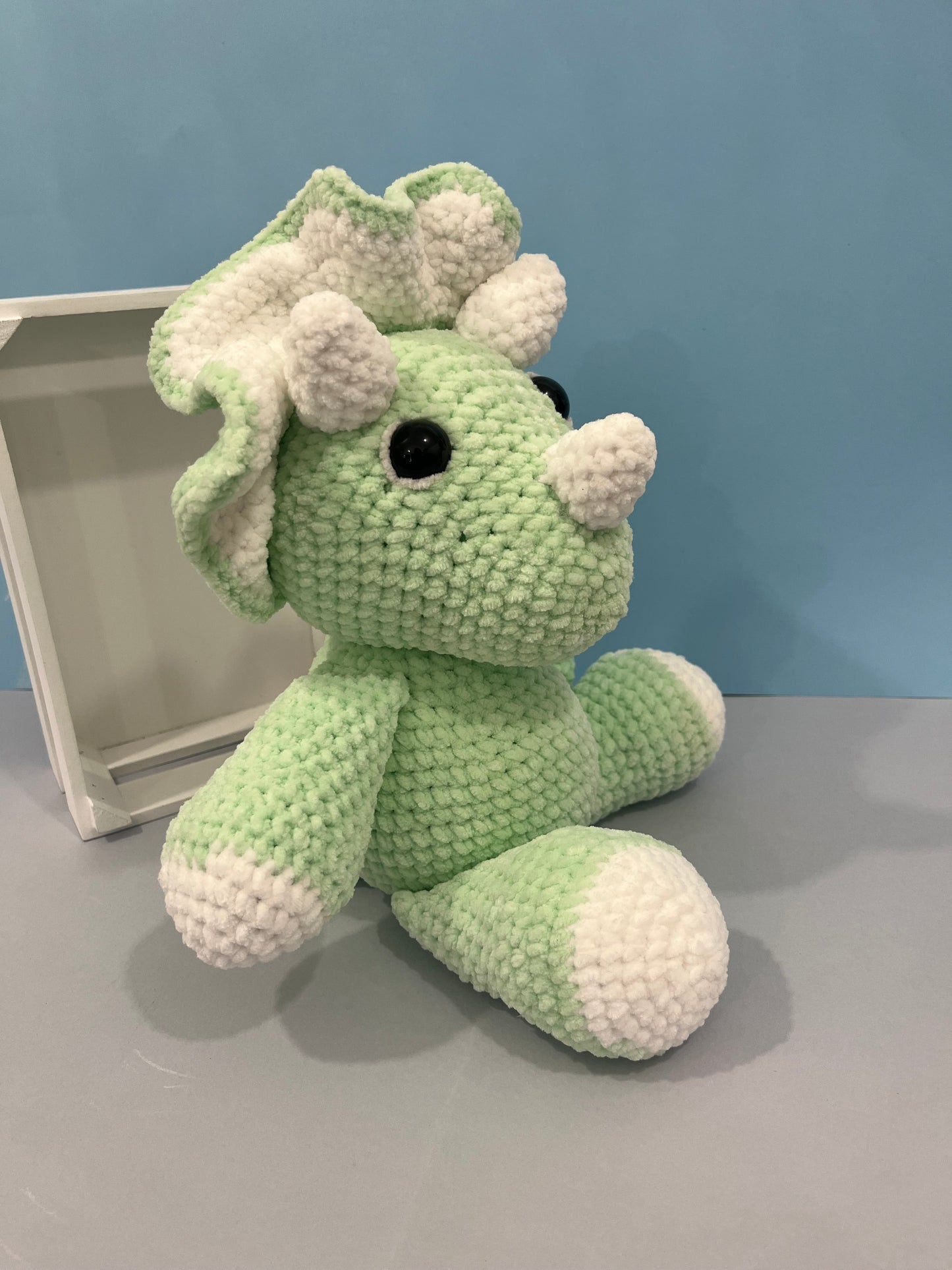 Large Crochet Mint Green Triceratops Plushie