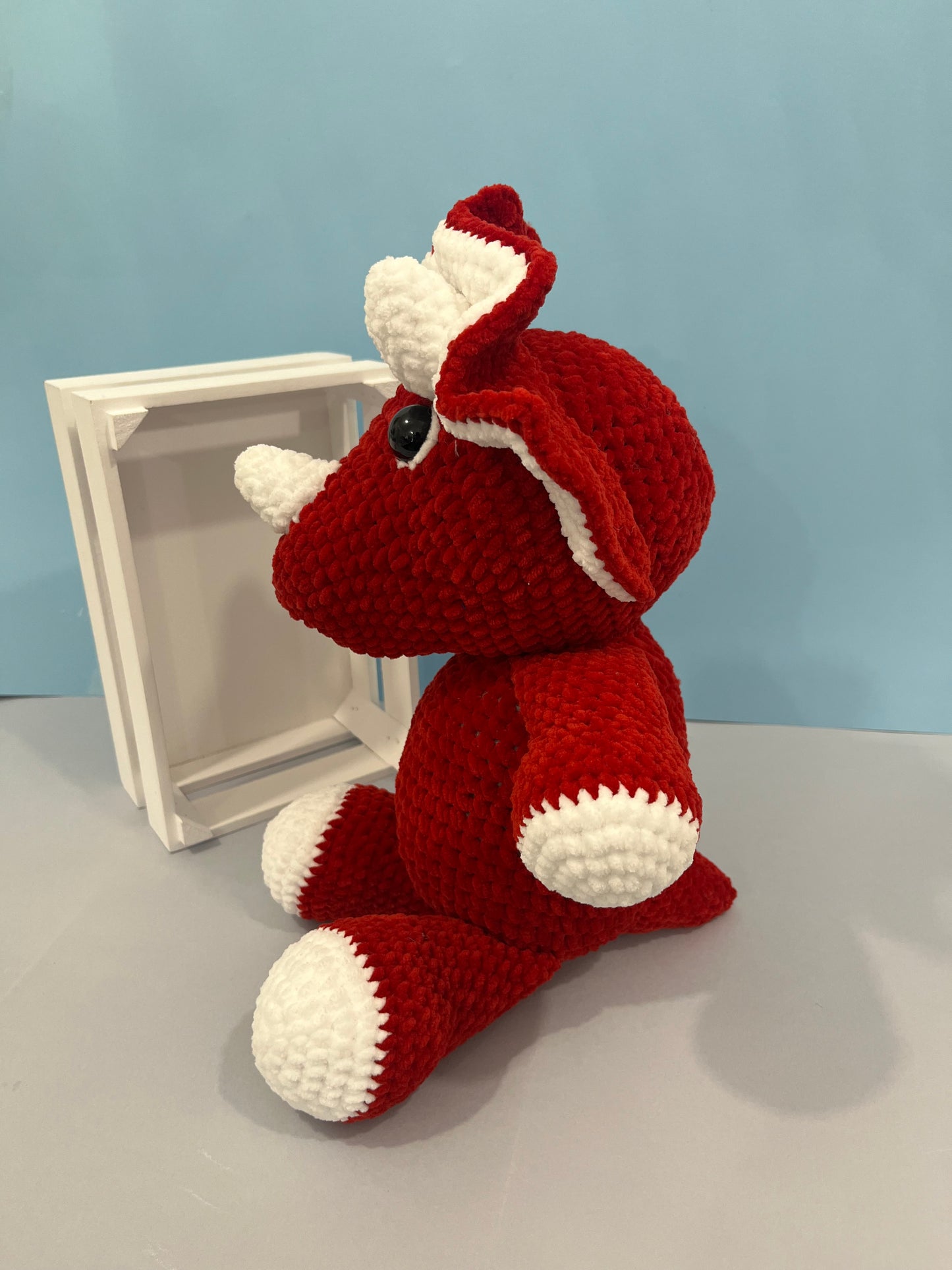 Large Crochet Red Triceratops Plushie