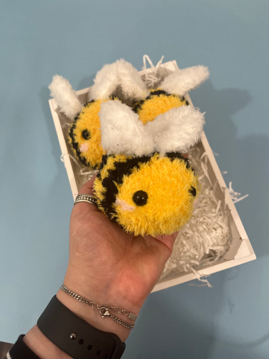 Crochet Mini fluffy Bee Plushie - Stress Buddy - Desk Pet