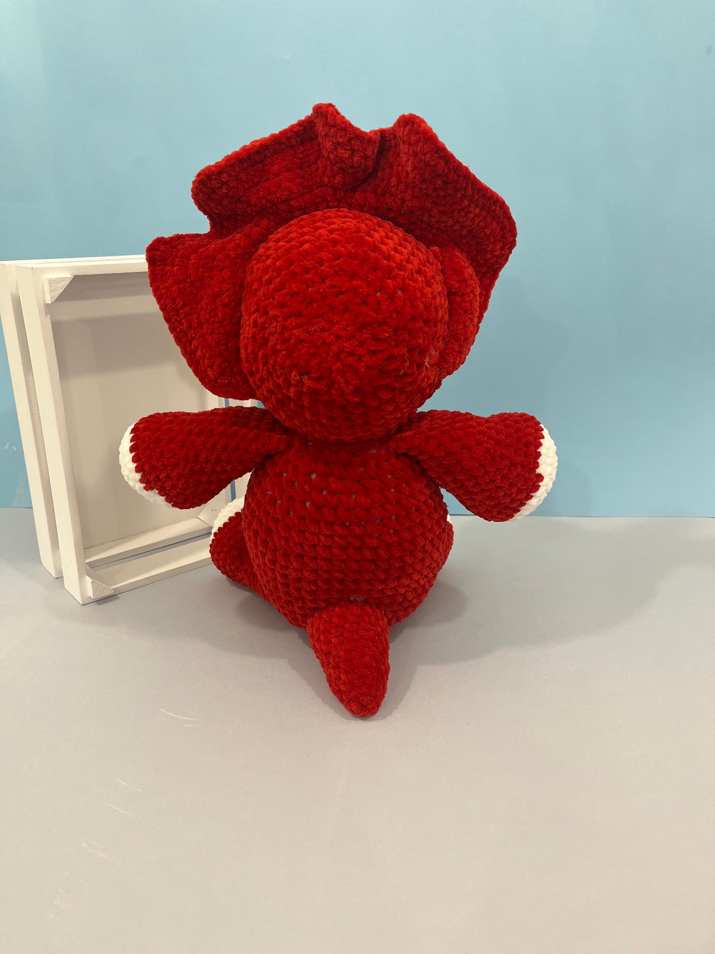 Large Crochet Red Triceratops Plushie