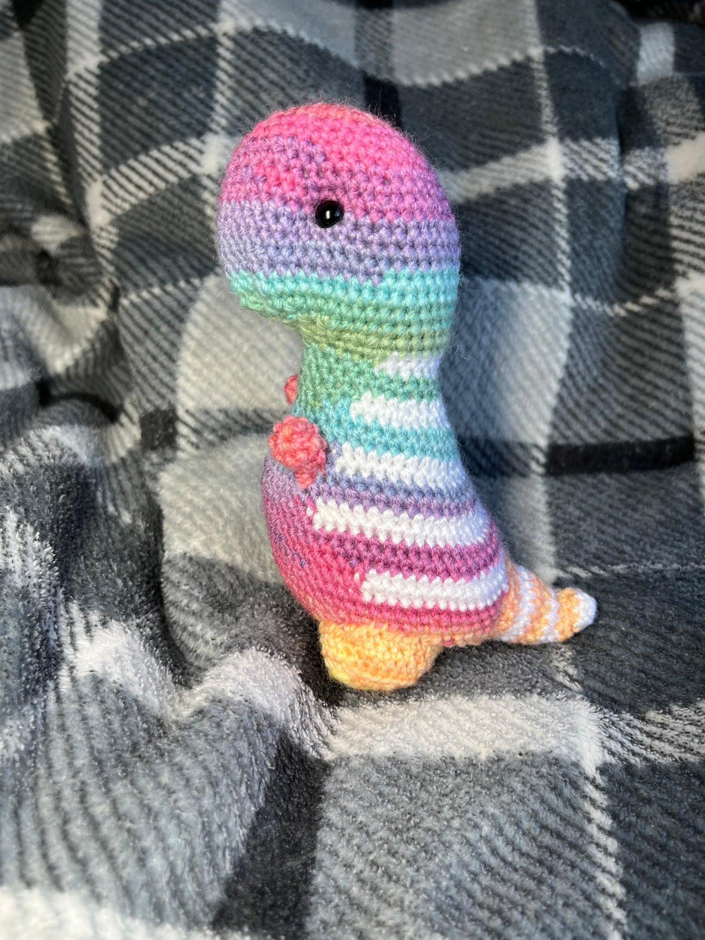 Rainbow Timmy the T-Rex Crochet Plushie Cuddly Toy