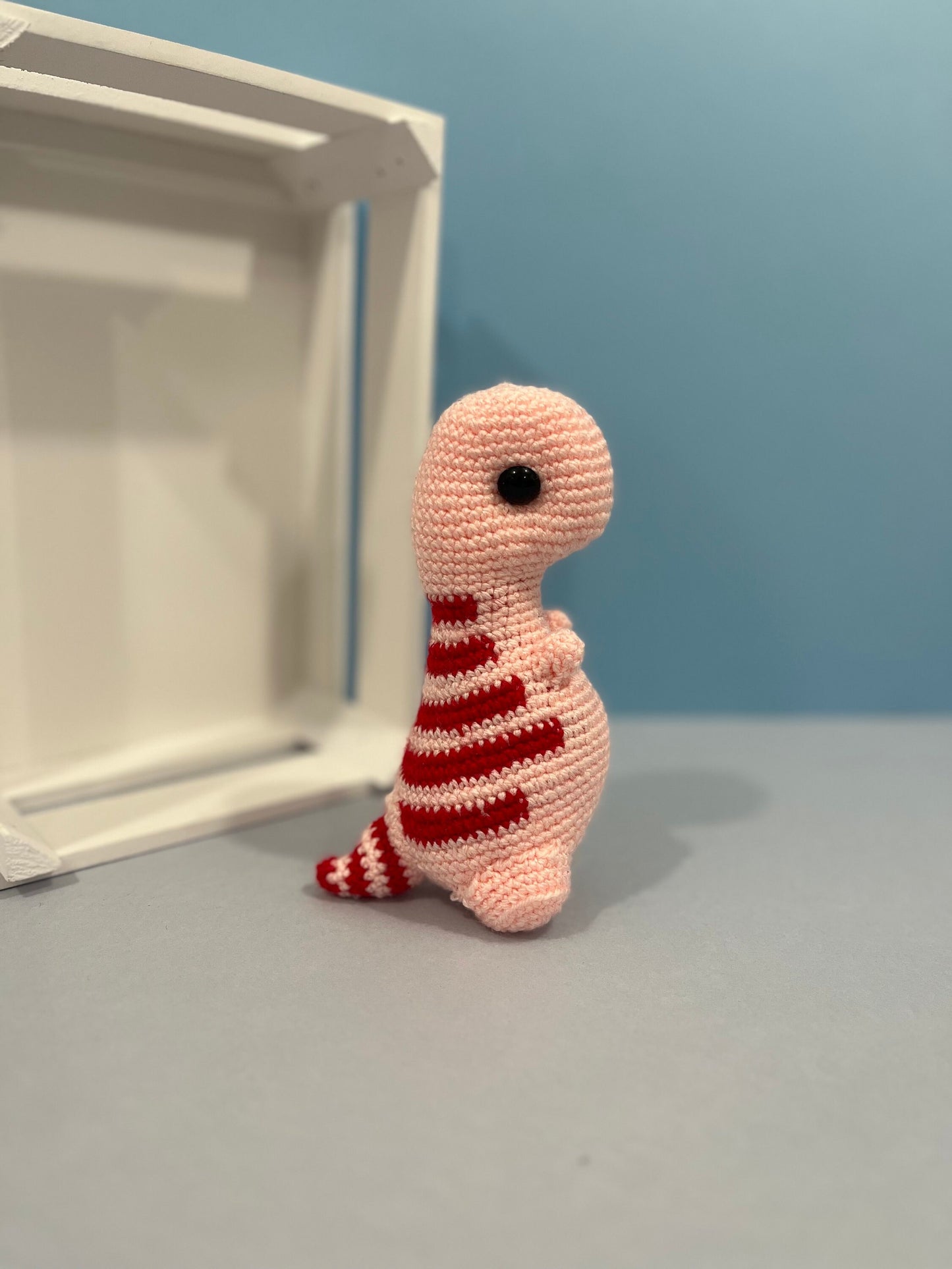 Pink and Red Timmy the T-Rex Crochet Plushie Cuddly Toy