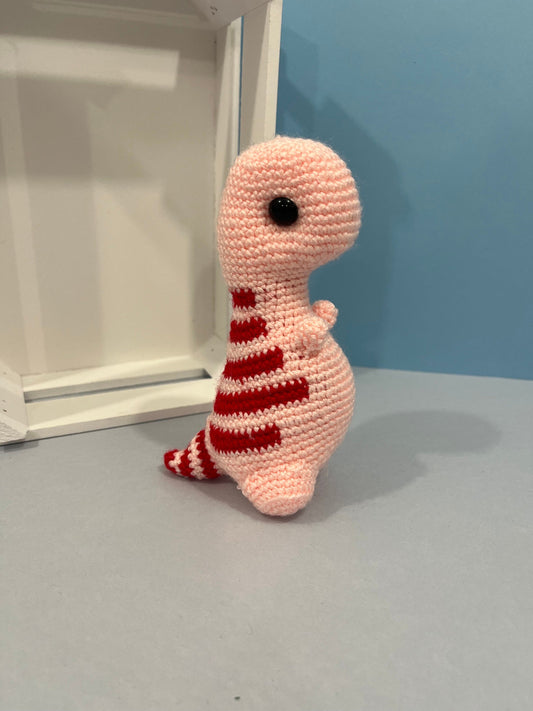 Pink and Red Timmy the T-Rex Crochet Plushie Cuddly Toy