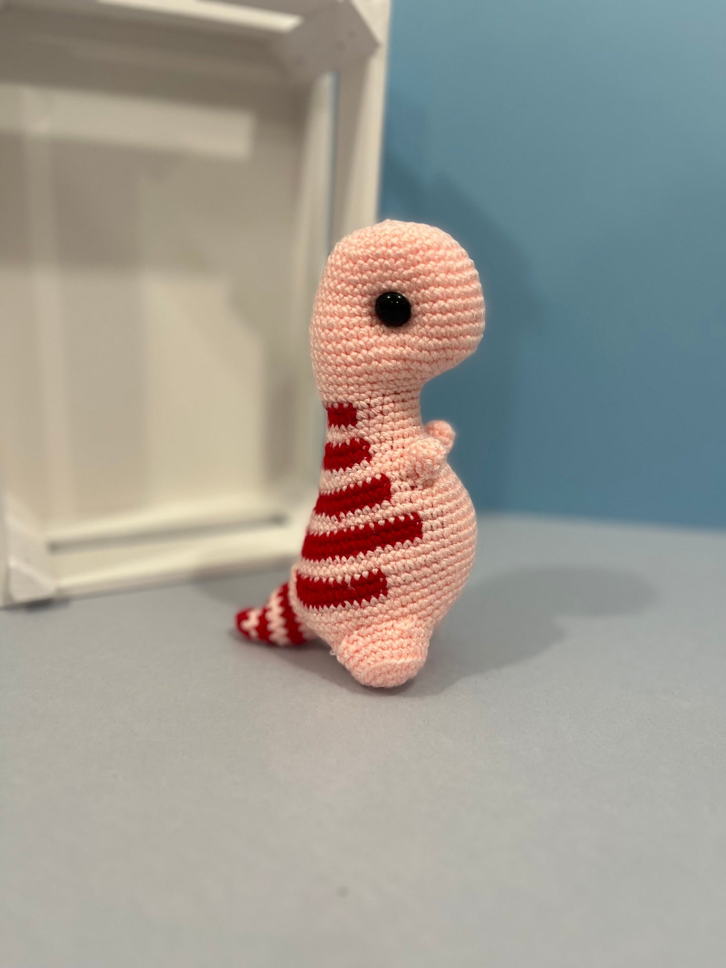 Pink and Red Timmy the T-Rex Crochet Plushie Cuddly Toy