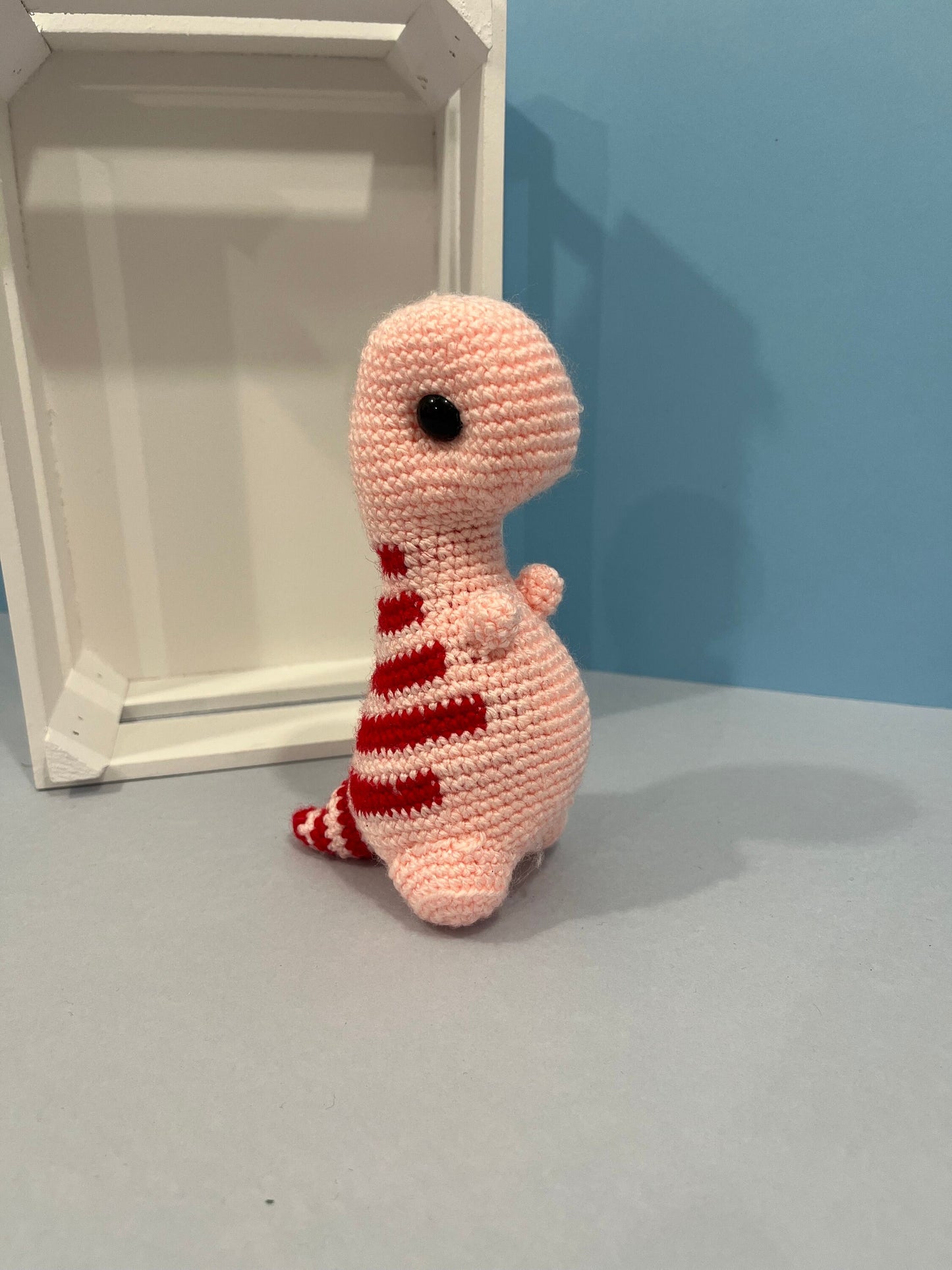 Pink and Red Timmy the T-Rex Crochet Plushie Cuddly Toy