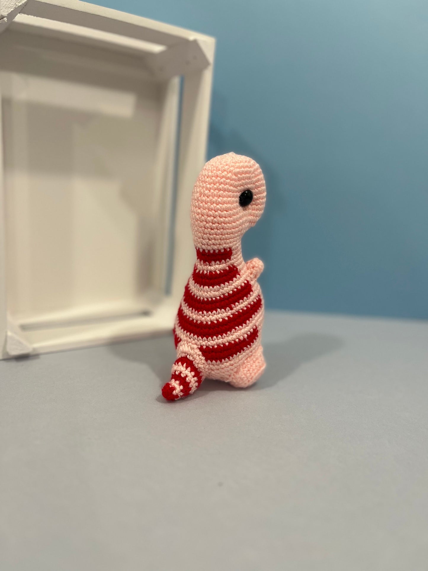 Pink and Red Timmy the T-Rex Crochet Plushie Cuddly Toy