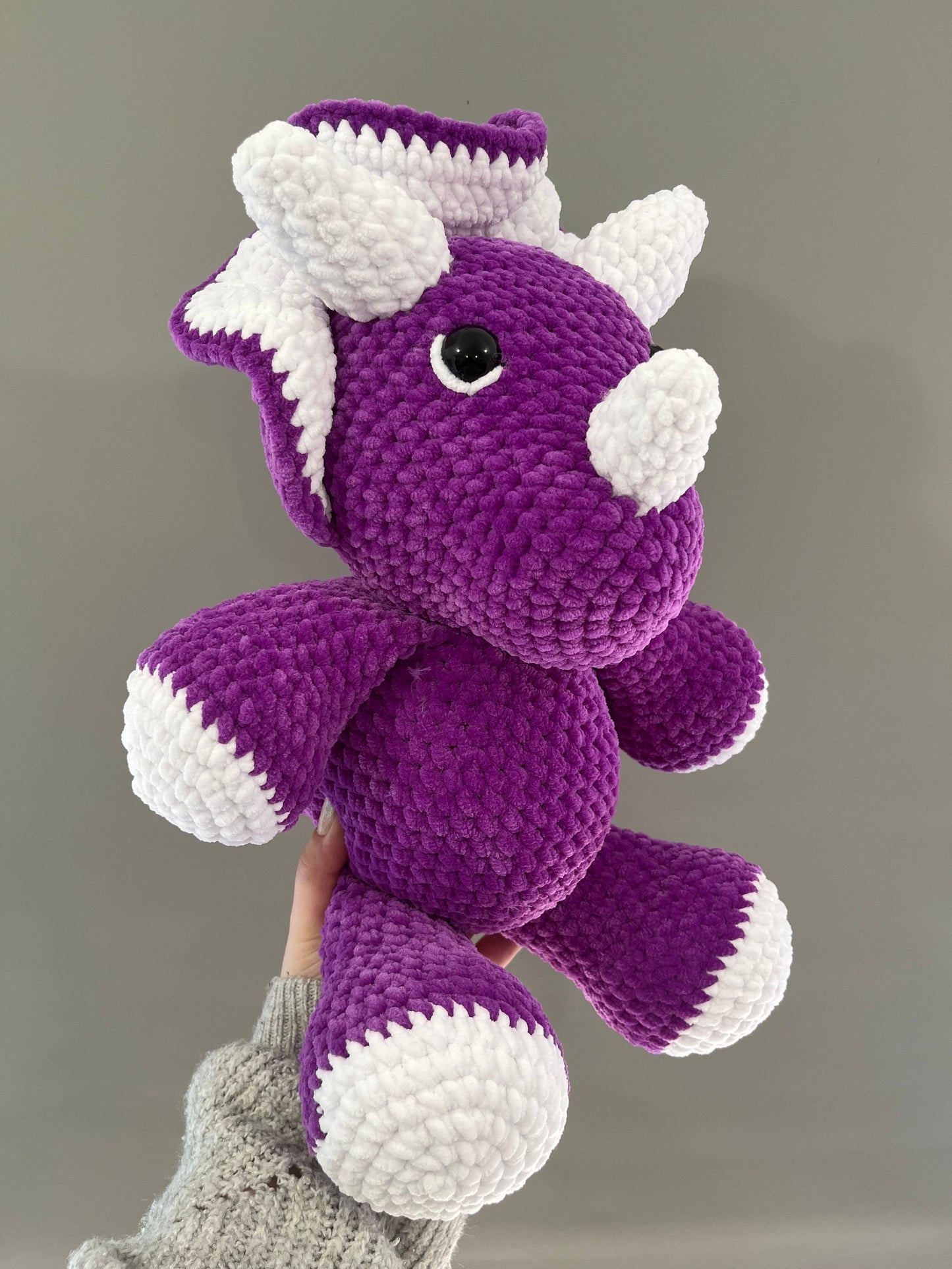 Large Crochet Purple Triceratops Plushie