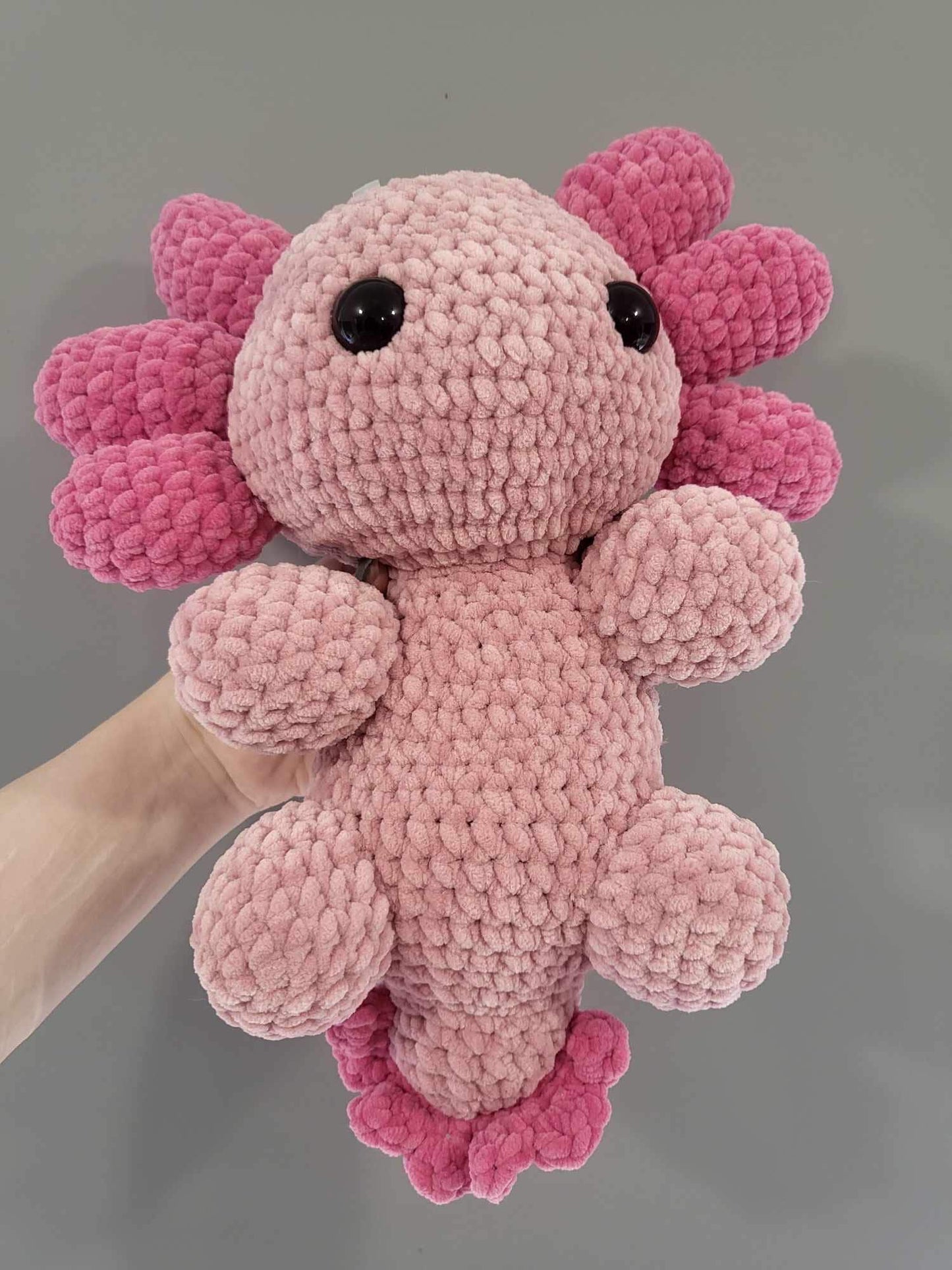 Crochet Custom Colour Jumbo Axolotl Plush Finished Product