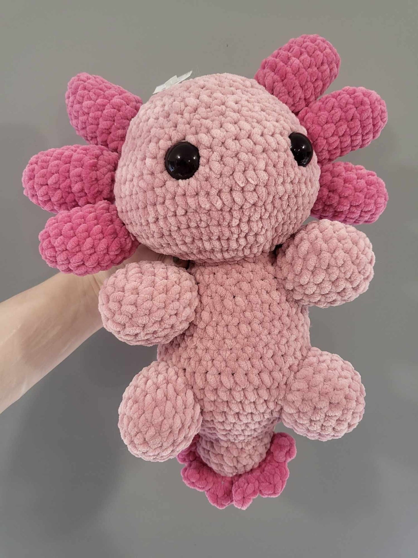 Crochet Custom Colour Jumbo Axolotl Plush Finished Product